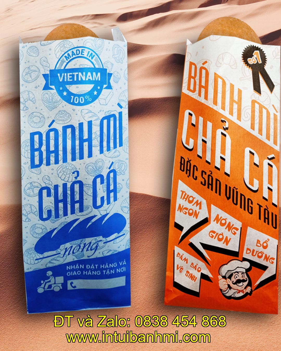 Địa chỉ in túi làm bằng giấy kraft đựng bánh mì tại Quảng Nam